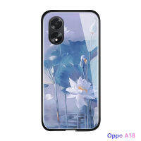 เคสใส่โทรศัพท์สำหรับ A38 A18 OPPO ดีไซน์รูปดอกบัวหรูหราปลอกฝาหลังกระจกเทมเปอร์เคสมันวาวกันกระแทก