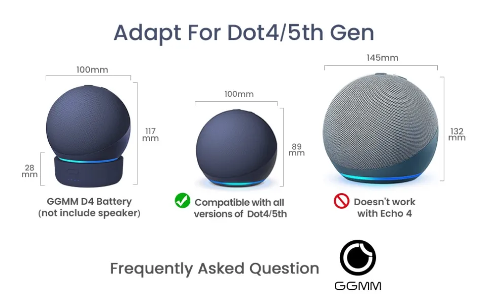 GGMM D4 D5 Original Battery Base Made For Echo Dot (4th/5th Gen) Charger  Portable Battery Base For  Alexa Smart Speaker