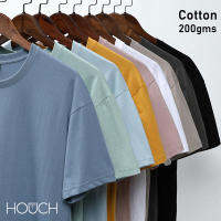 Houch พร้อมส่ง COD [M-4XL] 200 GMS เสื้อยืดผู้ชาย ผ้าฝ้าย 100%สห รุ่นโคตรนุ่ม  นุ่มตั้งแต่กำเนิด เสื้อยืดนุ่มและยืดหยุ่นสีทึบ