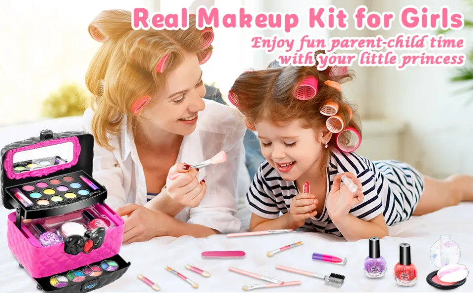 Hollyhi 65 Pcs Kids Makeup Kit for Girl, Washable Play Makeup Toys