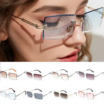 Fashion Rectangle Rimless Sunglasses Square Vintage Glasses Frame Gradient  Glasses Uv400 Eyewear For Men And Women