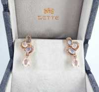 ERLME0142 [เซตเต้ โมด้า] ต่างหูตัวเรือนเงิน สเตอริงค์ ซิลเวอร์ ชุบ18K Rose Gold ประดับด้วยพลอย Rose Quartz , Chalcedony , Moonstone Gray , Moonstone White Gemstone Earrings