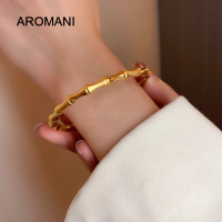 Aromani【พร้อมแล้ว!】กำไลข้อมือปมไม้ไผ่โลหะสีทองแบบใหม่ปรับได้สำหรับงานปาร์ตี้เครื่องประดับแบบเรียบง่าย2023ชิ้น