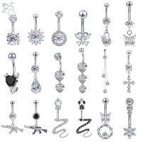 ZS 14G งูผีเสื้อ Belly ปุ่มแหวน Cz คริสตัลอัญมณีจี้จิวสะดือ316L สแตนเลส Navel Piercing Body เครื่องประดับ