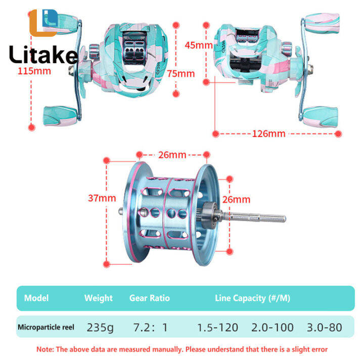 ล่อต่ำโปรไฟล์รีล7-2-1ความเร็วสูงอัตราเกียร์13-2lb-ลากสูงสุด5-1bb-gulungan-pancing-casting-ยาว