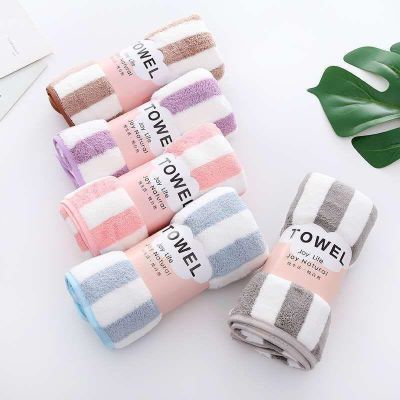 {Xiaoli clothing} Coral Velvet Striped Towel Soft Absorbent Thickened Without Hair Loss Household Quick Drying Comfort Super Soft Adult Face Towel