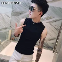 EERSHENSHI เสื้อกล้ามปักลายคอสูงเสื้อกล้ามกีฬาและสะดวกสบายเข้ารูปเสื้อยืดแขนกุดของผู้ชายระบายอากาศได้ดีและไม่ระคายเคืองผิว