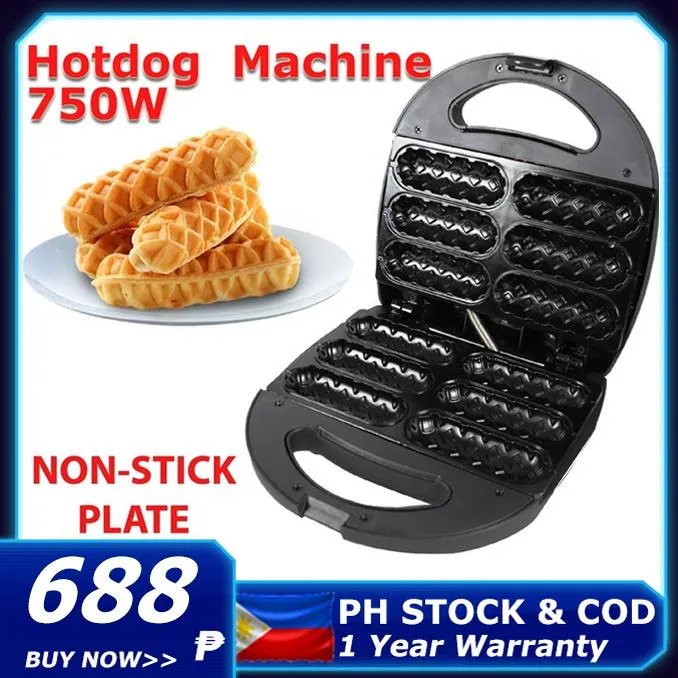 Original Electric Hotdog Waffle Maker Pan (Black) Easy Clean NonStick