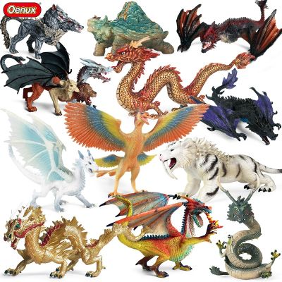 ZZOOI Oenux New Mythical Creatures Dinosaur Action Figures Chinese Dragon Suzaku White Tiger Model Artistical Decoration Kids Gift Toy