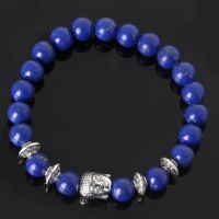 Natural Lapis Lazuli Stone Bless Buddha Beads Men Woman Jewelry celet Bangle