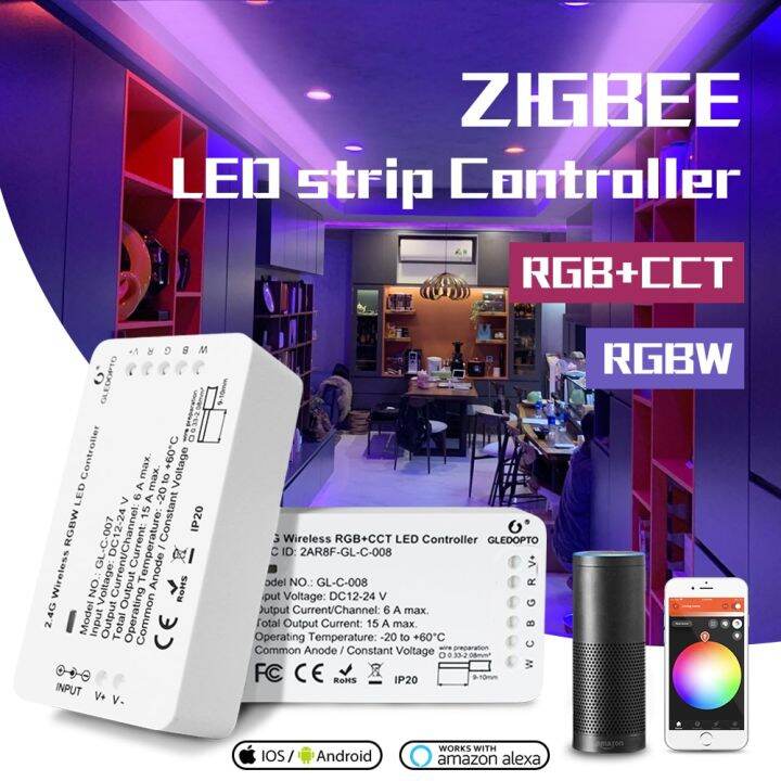 yingke-gledopto-dc12-24v-rgbcct-rgbw-ตัวควบคุมแถบไฟ-led-อัจฉริยะ-zigbee-การควบคุมด้วยเสียงทำงานร่วมกับ-echo-plus-smartthings-zigbee-ฮับ3-0