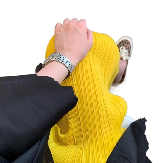 Thiết kế mới ban đầu nhẹ nhàng và linh hoạt Váy dài giữa eo cao eo màu vàng  xếp ly màu vàng 2019AW - Váy 🆘 Kho Hàng Tàu | Đặt hàng