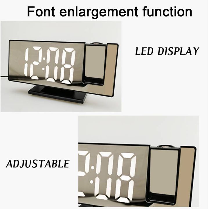 นาฬิกา-led-กระจกดิจิตอลปรับอุณหภูมิและความชื้นในนาฬิกาแสดงผลแบบ3d-นาฬิกาปลุกเครื่องฉายได้ใหม่ข้างเตียงนอนความสว่างอัตโนมัติ