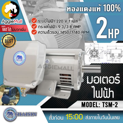 🇹🇭 THAISIN 🇹🇭 มอเตอร์ไฟฟ้า รุ่น TSM-2 (ไทยสิน) กำลังไฟ 220V. 2HP ความเร็วรอบ1450 RPM มอเตอร์ไฟฟ้า จัดส่ง KERRY 🇹🇭