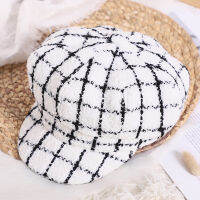 2019 NEW White&amp;Black Baby Hat for 2-8Y Kids Winter Plaid Cap Headgear Party Peaked Cap Hat for Boys Girls