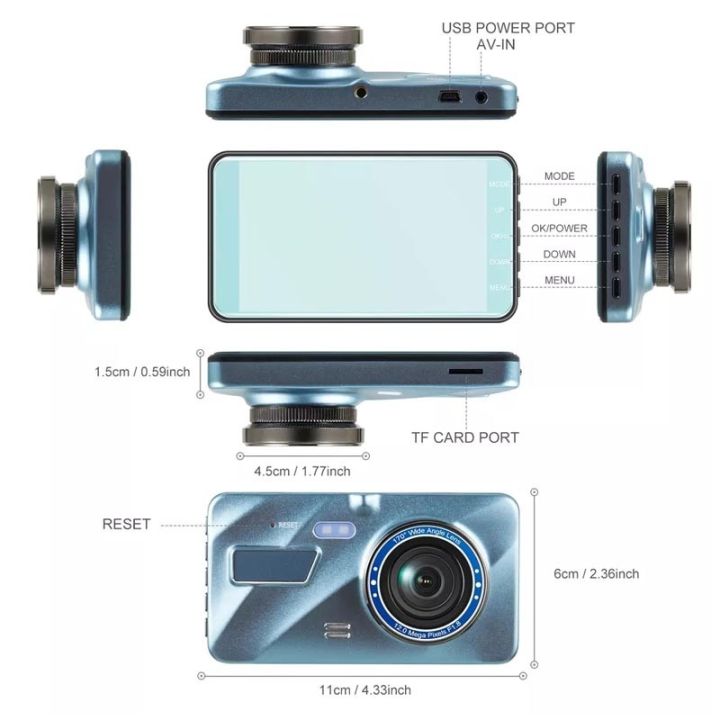 กล้องติดรถยนต์หน้าหลัง-car-dvr-dr01-จอ-4-นิ้ว-super-hd-1296p-แถม-micro-32gb
