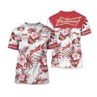 (All sizes are in stock)   3D Budweiser Beer Print Short Sleeve Hawaiian T-shirt  (You can customize the name and pattern for free)