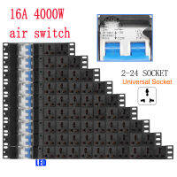 ปลั๊กไฟ PDU แบบมีเบรกเกอร์ คุณภาพสูง รางปลั๊กไฟ ไร้สาย รางปลั๊กไฟ มีสวิตช์เปิดปิด 16A 4000W สวิตช์แอร์ 2-24 ปลั๊ก เมตร