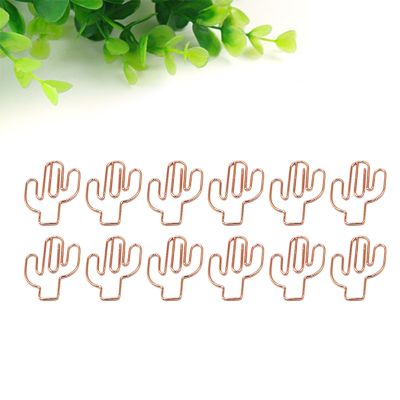 【jw】✴▤♤  24pcs Paper Cactus Cartoon File Clamps Office Stationery School Supplies Gold