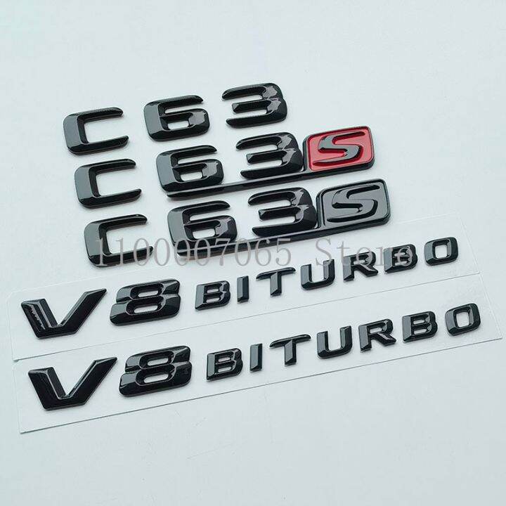 2015 Glossy Black Letters V8 Biturbo Emblem For Mercedes Benz AMG C63 ...