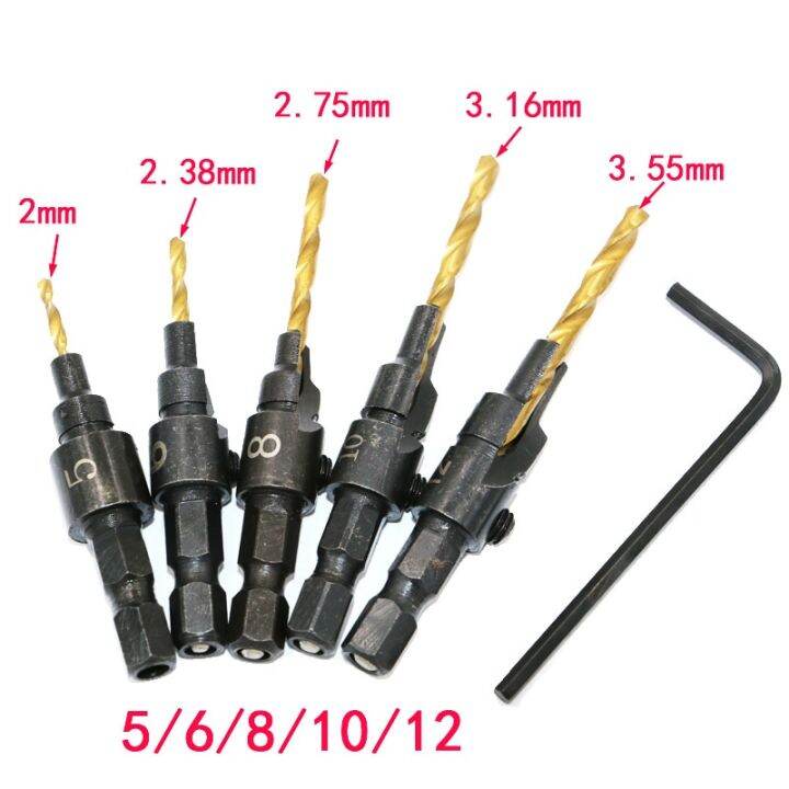 5ชิ้นชุดบิต-hss-countersink-drill-เปลี่ยนอย่างรวดเร็ว1-4-ก้านหกเหลี่ยมหัวสว่าน5-6-8-10-12เจาะเคาน์เครื่องมืองานไม้สกรู