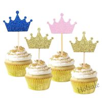 【Ready Stock】 ﹍☢ E05 10Pcs Pink Blue Glitter Paper Crown Cupcake Toppers Cake Picks for Boy Girls 1st Birthday Baby Shower Wedding Party Decorations