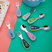 Cartoon Tableware Set Food Training Spoon Dessert Spoon for Children Feeding Spoon Fork Baby Gadgets Childrens Cutlery for Kids Bowl Fork Spoon Sets