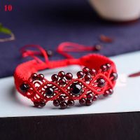 Natural Red Gems Charm Bracelets Ethnic Bracelet Temperament Red String Bracelet Handmade Braiding Adjustable Beaded Bracelet