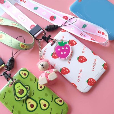 hot！【DT】▬◊  New Fashion Strawberry Avocado Lanyard Credit Card ID Holder Student Bank Bus Business Cover Badge