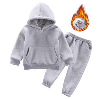 Winter Children Clothing Suit Casual Solid Color Infant Baby Boy Sweater Kid Warm Sports Suit Long-Sleeved Hooded Pants 2pcsSet