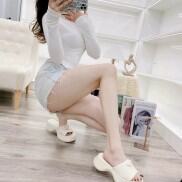 XỊN XÒ  Dép nữ quai da bản ngang cách điệu PD đế PU siêu nhẹ, cao 5p hàng