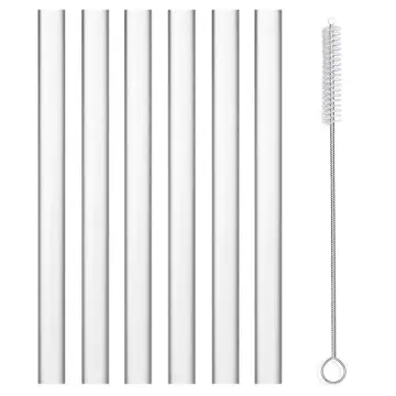 ALINK Glass Smoothie Straws, 10 x 10 mm Long Reusable Clear Drinking  Straws, Pack of 8 with 2 Cleaning Brush