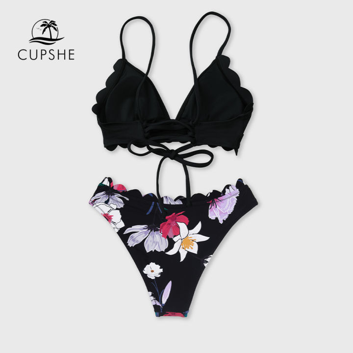 cupshe-lace-up-black-floral-v-neck-low-waist-bikini-set-swimsuit-for-women-sexy-two-pieces-swimwear-beach-bathing-suit