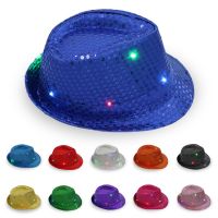 【jw】◘  Chapéu tipo fedora com led brilhante chapéu masculino e feminino para festa meninos meninas