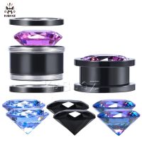 KUBOOZ Latest Stainless Steel DIY 4 Color Zircon Ear Tunnels Expander Body Piercing Jewelry Plugs Stretcher Earrings Gauges