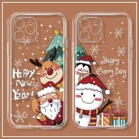 Merry Christmas Snowman Santa Transparent Couple Phone Case For iPhone 14 Plus 13 12 11 Pro XS Max X XR 7 8 Plus SE3 Clear Cover