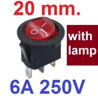 สวิตช์ 2ทาง 3ขา ขนาด 20 mm มีไฟสีแดง/ไฟสีเขียว.บนกลมล่างเหลี่ยม below the uper circle Round Black Rocker Switch 3 Pin 6A 250V/10A 125V SPST ON-OFF Snap-in with RED/GREEN light 20mm Diameter KCD1สวิตช์