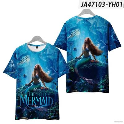 เสื้อยืดแขนสั้นลําลอง พิมพ์ลายภาพยนตร์ The Little Mermaid 3 มิติ พลัสไซซ์ สําหรับผู้หญิง และผู้ชาย