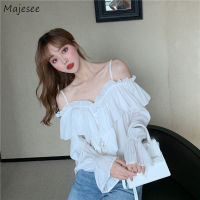 Blouses Woman Casual Spring Office Ladies Flare Sleeve Ruffles Elegant Chiffon Fashion Solid Loose Korean Style Simple Ins New