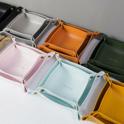 Desktop Organizer Basket Cosmetic Jewelry Tray Case Table Box Leather Storage