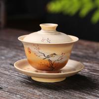 Sancai Gaiwan Kiln Menukar Cawan Teh Porselin Berkaca Dehua ชุดทัวเลนย้อนยุค Teh Kung Fu Yang Dilukis dengan Mangkisi