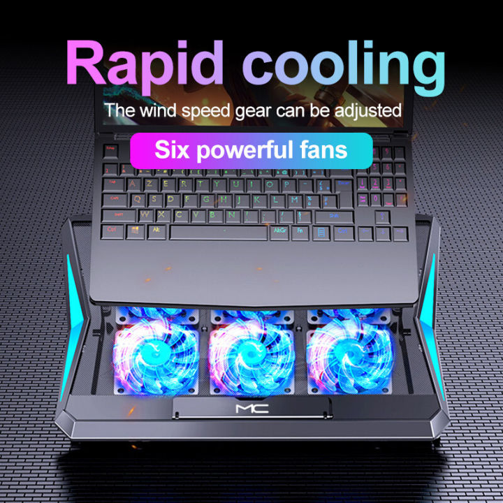 พัดลมโน๊ตบุ๊ค-6led-laptop-cooling-pad-เหมาะสำหรับแล็ปท็อปที่มีขนาดไม่เกิน-18-นิ้ว-พัดลมระบายความร้อนโน๊ตบุ๊ค-หม้อน้ำพัดลมหกเทอร์โบ-หม้อน้ำขาตั้งโน๊ตบุ๊คที่มีเสียงรบกวนต่ำและเงียบ