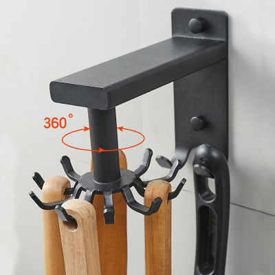 360 Degrees Rotate Kitchen Utensil Holder Black Wall Movable Hook Handbag Shelf Home Hanger Organizer Aluminium Storage Rack