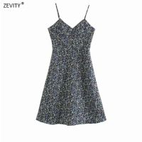 ZZOOI 2020 women chic v neck chest pleats floral vestidos print sling midi dress female casual slim country style party dresses DS3960