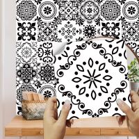 16pcs/set Black &amp; White Tiles Sticker Kitchen Backsplash Wardrobe Bathroom Waterproof Peel &amp; Stick Bright Film Art Wall Decals Wall Stickers  Decals