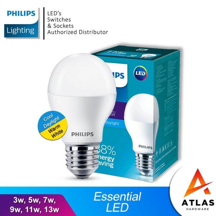 Philips Essential LED Light Energy Saving Bulbs Cool Daylight or Warm White 3W13W Lazada PH