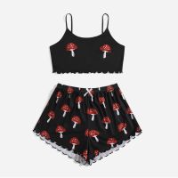 【jw】◙﹍  Cartoon Print Female Sleepwear Pijamas V Neck Sleeveless Pyjamas Sets Y2k