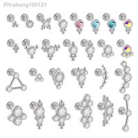 1PC G23 Titanium Steel 16G CZ Gem Triangle Labret Lip Ring Crystal Cluster Ear Cartilage Tragus Helix Piercing Screw Fit Top 16g