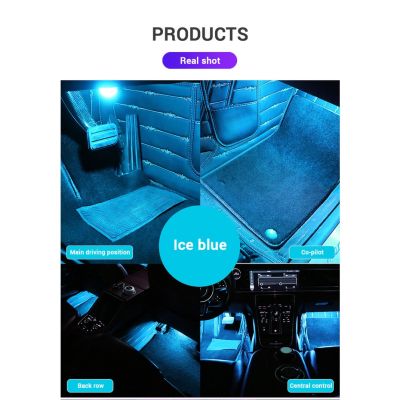 4pcs Led Car Foot Lights Pure Color Ambient Lamp BlueIce BluePink 12V Auto Interior Decorative Atmosphere Light Car Products