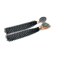 【YF】 Women Metal Black Long Tassel Chain Earrings No Ear Hole Hanging Druzy Resin Clip Earing Without Piercing